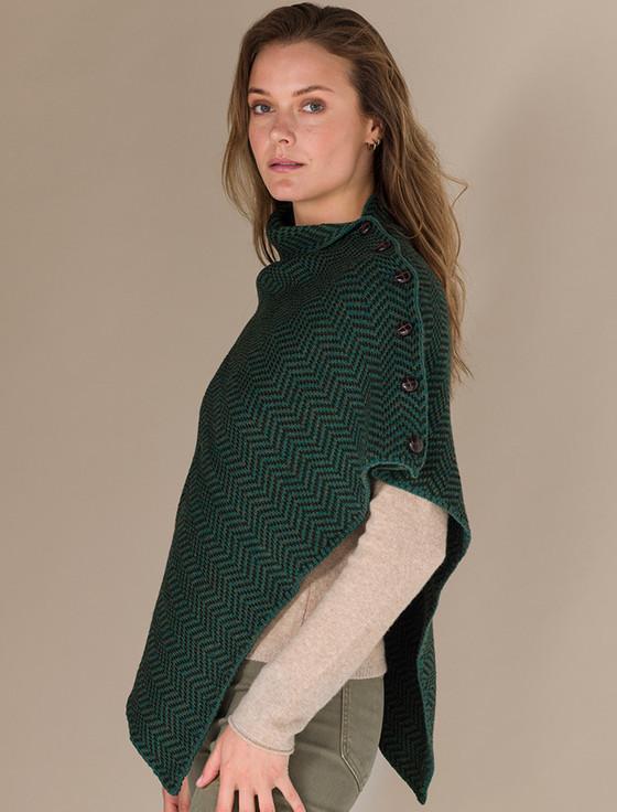 Aran Cashmere H‎err‎ingbone Merino P‎on‎cho With But‎ton Detail‎