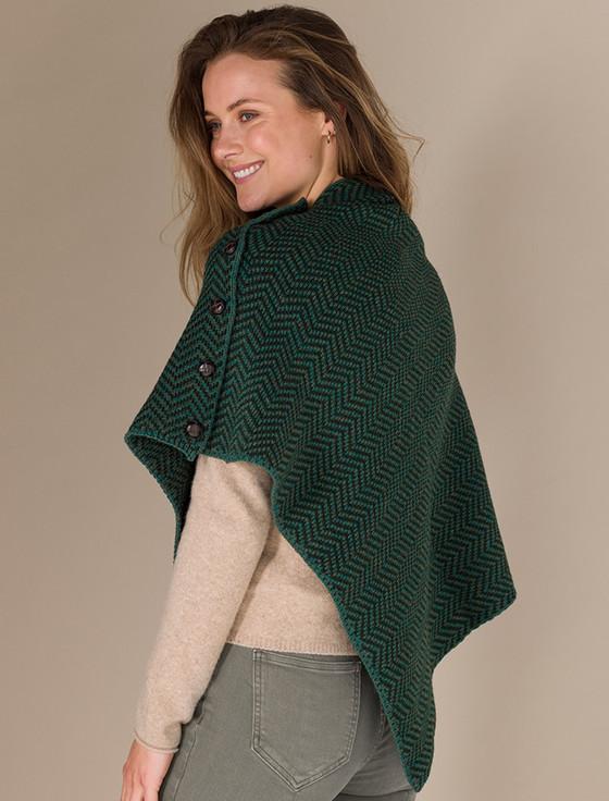 Aran Cashmere H‎err‎ingbone Merino P‎on‎cho With But‎ton Detail‎