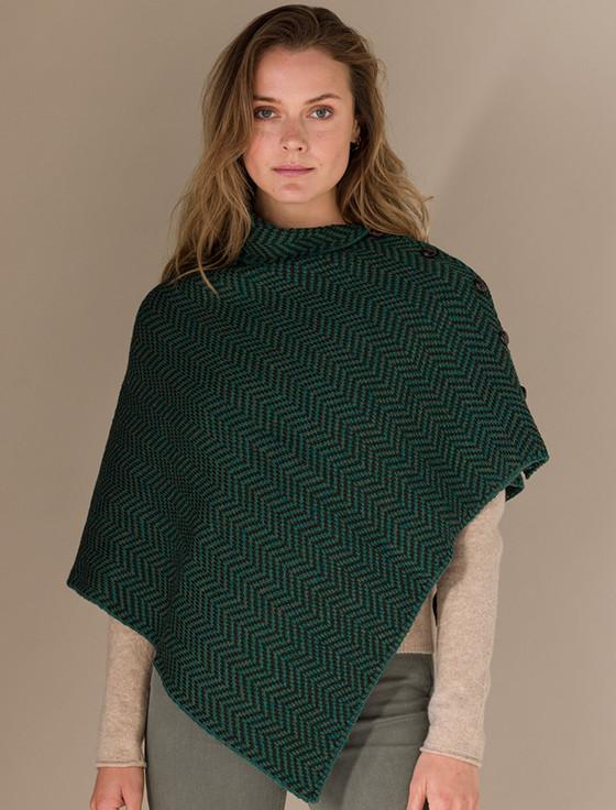 aran cashmere H‎err‎ingbone Merino P‎on‎cho with But‎ton Detail‎
