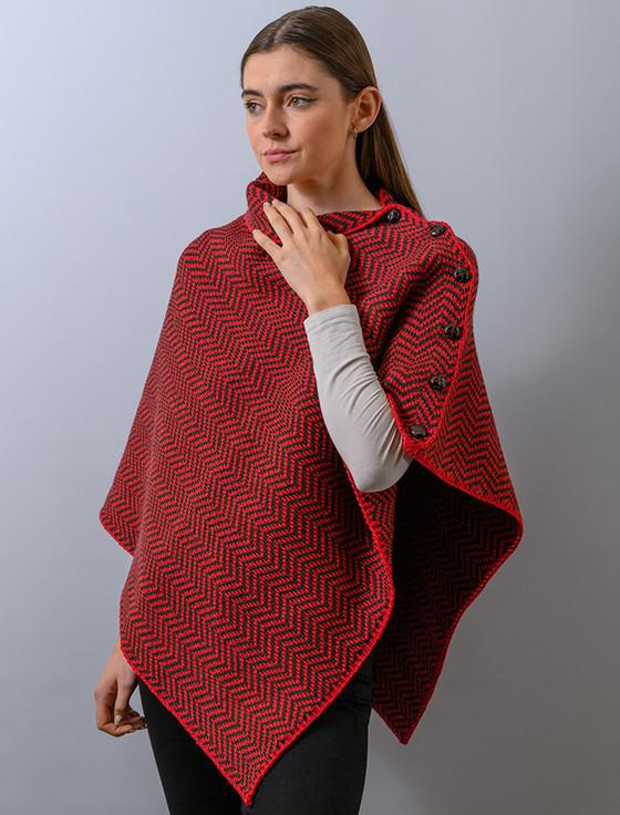 Aran Cashmere H‎err‎ingbone Merino P‎oncho With But‎ton Detail‎‎