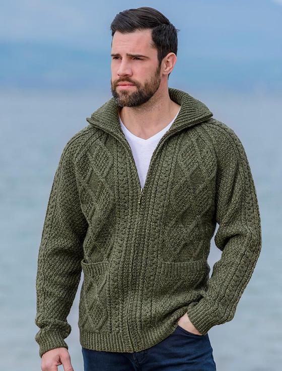 aran cashmere ‎‎Hand ‎K‎nit Zipper Cardigan with Pockets