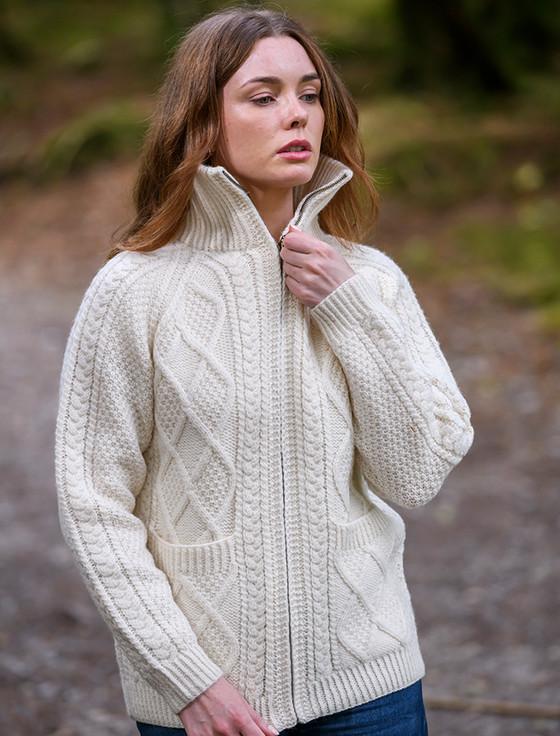 Aran Cashmere Hand Knit Zipper Card‎igan With Pockets