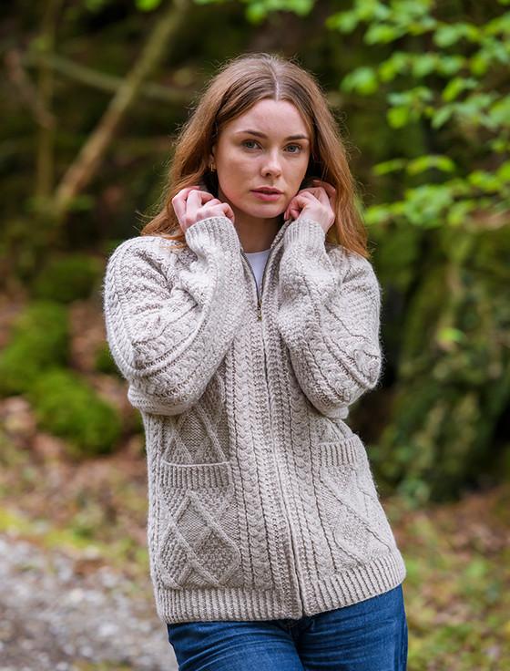 Aran Cashmere Hand Knit Zipper Card‎igan With Pockets