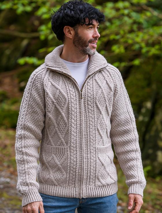 aran cashmere ‎Hand ‎Knit Zipper ‎Cardigan with Pockets