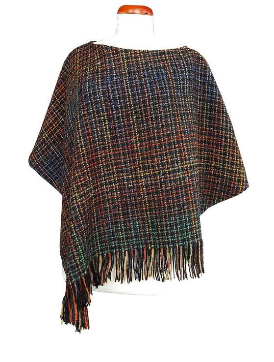 Aran Cashmere Handwoven Ladies Tweed Fringed Poncho