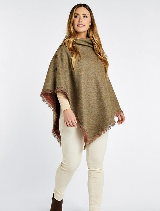Aran Cashmere Hazelwood Pure Wool Tweed Poncho - Burren