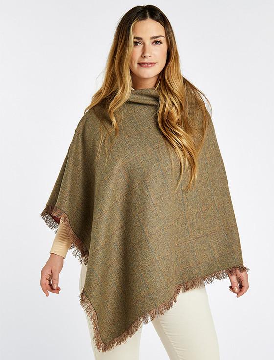 aran cashmere Hazelwood Pure Wool Tweed Poncho - Burren