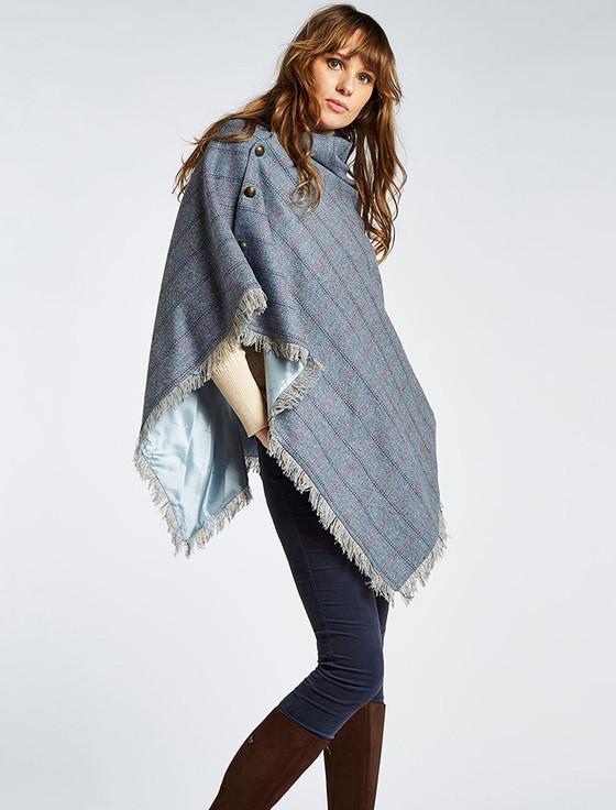 Aran Cashmere Hazelwood Pure Wool Tweed Poncho - Denim Haze