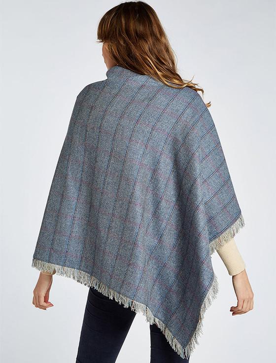 Aran Cashmere Hazelwood Pure Wool Tweed Poncho - Denim Haze