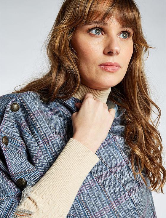 Aran Cashmere Hazelwood Pure Wool Tweed Poncho - Denim Haze