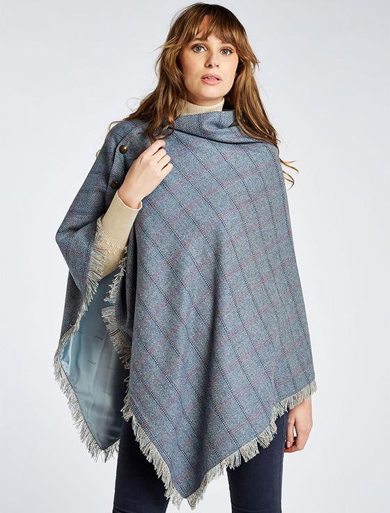 aran cashmere Hazelwood Pure Wool Tweed Poncho - Denim Haze