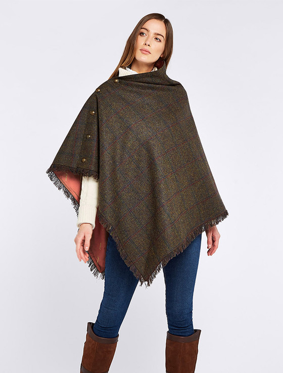 Aran Cashmere Hazelwood Pure Wool Tweed Poncho - Hemlock