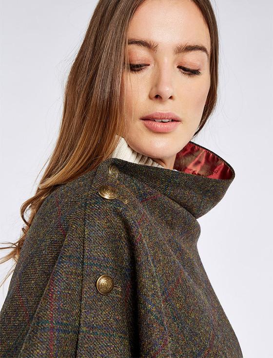 Aran Cashmere Hazelwood Pure Wool Tweed Poncho - Hemlock