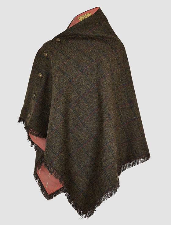 Aran Cashmere Hazelwood Pure Wool Tweed Poncho - Hemlock
