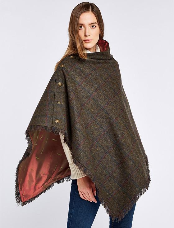aran cashmere Hazelwood Pure Wool Tweed Poncho - Hemlock