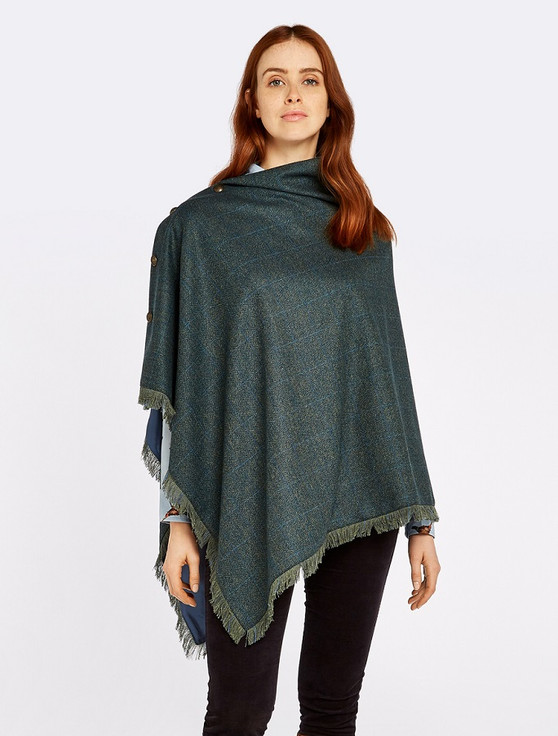 Aran Cashmere Hazelwood Pure Wool Tweed Poncho - Mist