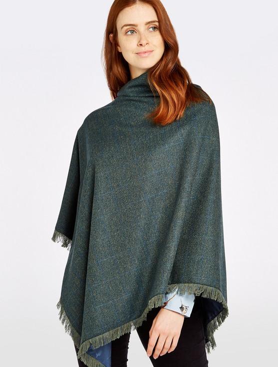 aran cashmere Hazelwood Pure Wool Tweed Poncho - Mist