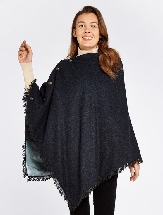 Aran Cashmere Hazelwood Pure Wool Tweed Poncho - Navy