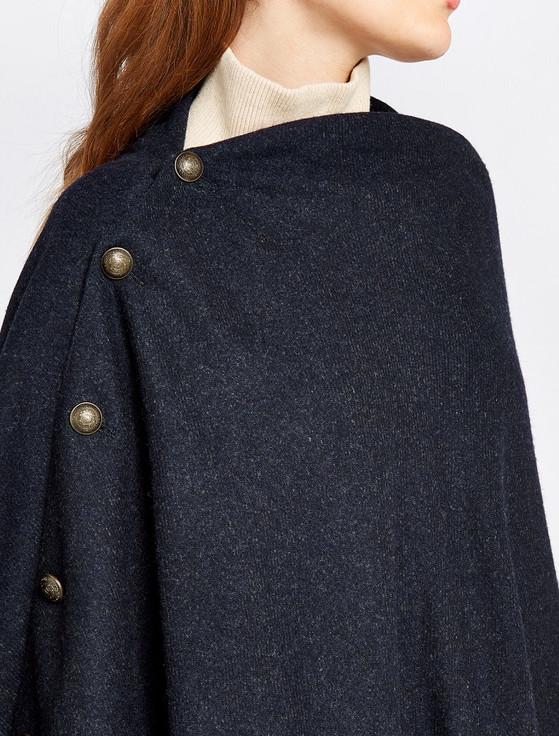 Aran Cashmere Hazelwood Pure Wool Tweed Poncho - Navy