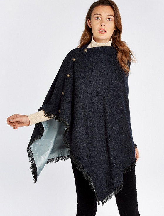 aran cashmere Hazelwood Pure Wool Tweed Poncho - Navy