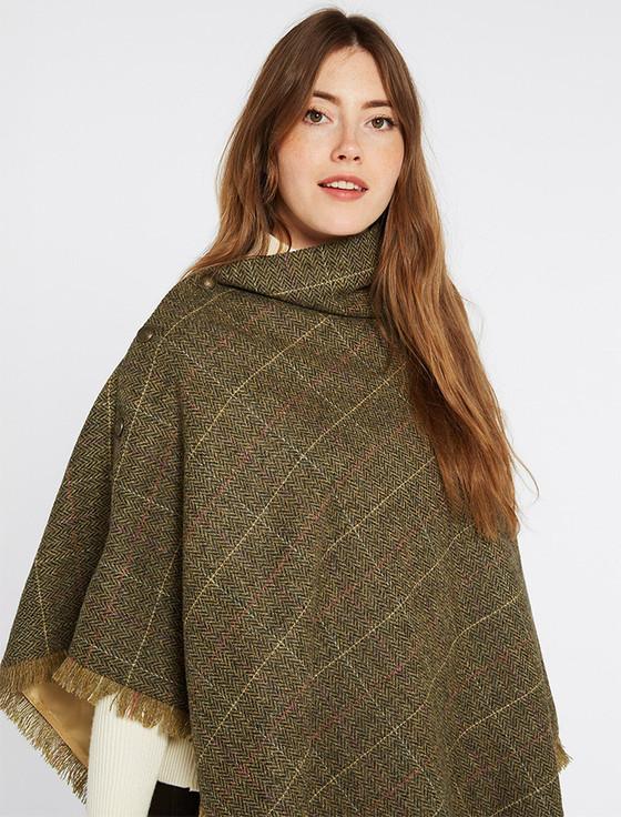 Aran Cashmere Hazelwood Pure Wool Tweed Poncho - Thistle