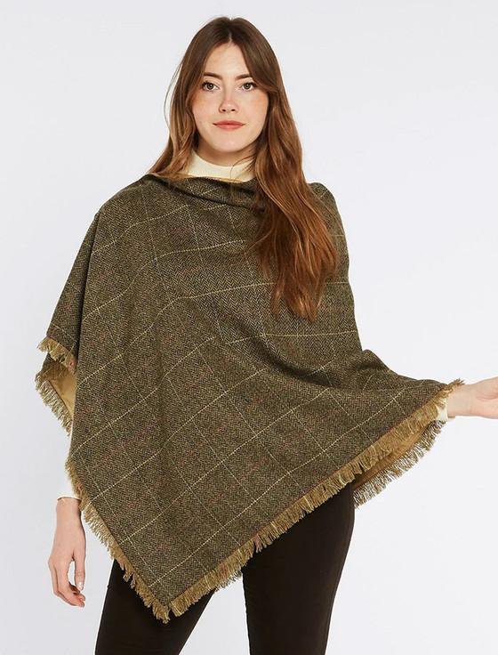 Aran Cashmere Hazelwood Pure Wool Tweed Poncho - Thistle