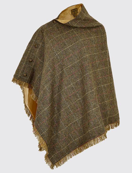 Aran Cashmere Hazelwood Pure Wool Tweed Poncho - Thistle