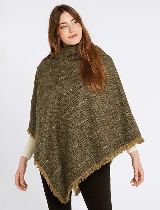 aran cashmere Hazelwood Pure Wool Tweed Poncho - Thistle