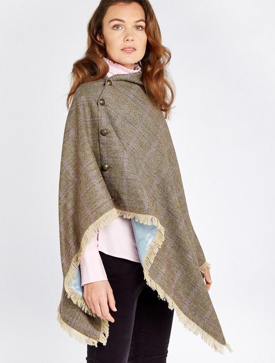 aran cashmere Hazelwood Pure Wool Tweed Poncho - Woodrose