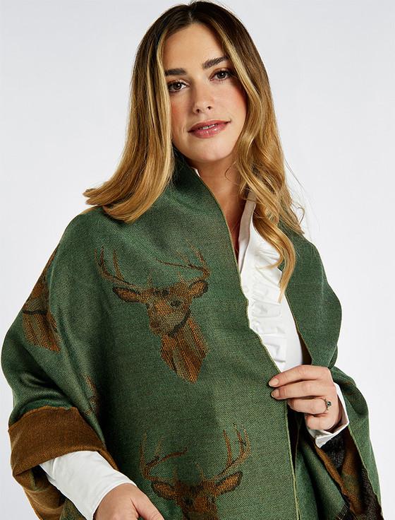 Aran Cashmere Heatherbell Wool Tweed Fringed Stole - Dusky Green