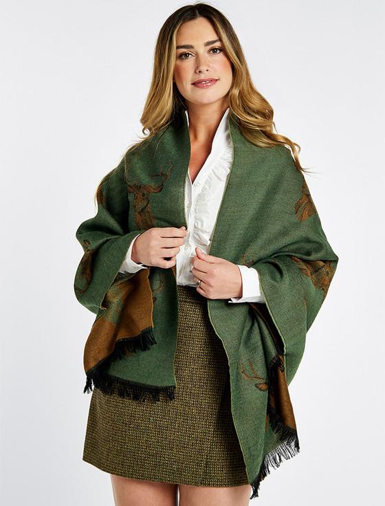 aran cashmere Heatherbell Wool Tweed Fringed Stole - Dusky Green
