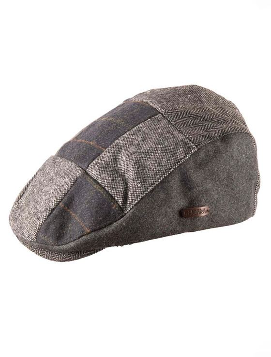 Aran Cashmere Heritage Patchwork Flat Cap - Multi Grey Blue