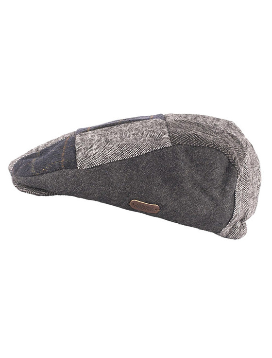 Aran Cashmere Heritage Patchwork Flat Cap - Multi Grey Blue