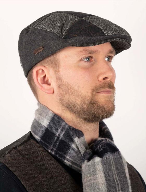 aran cashmere Heritage Patchwork Flat Cap - Multi Grey Blue
