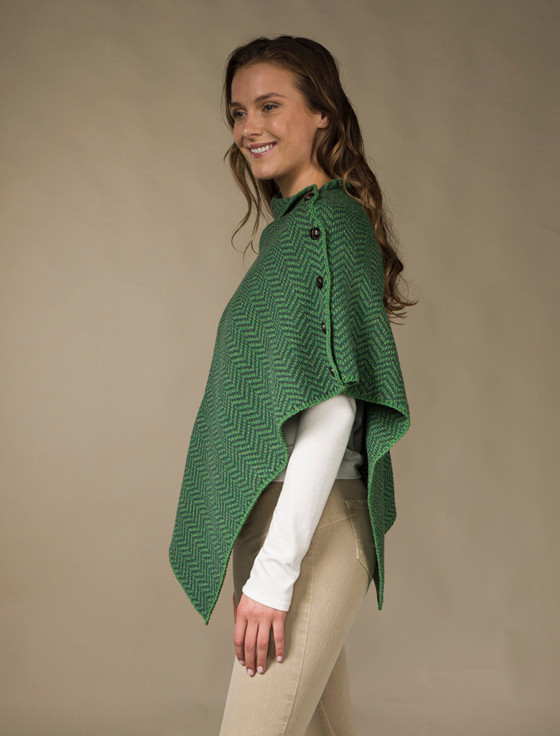 Aran Cashmere Herringbone Merino Poncho With Button Detail‎‎‎