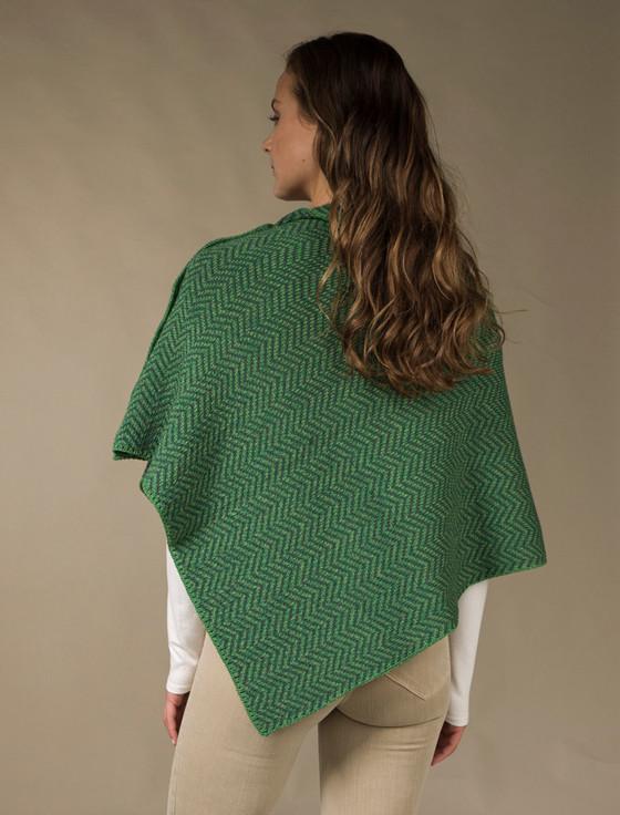 Aran Cashmere Herringbone Merino Poncho With Button Detail‎‎‎