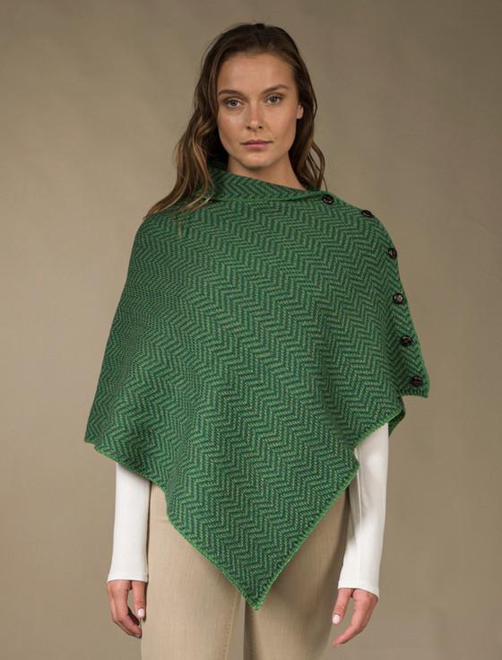 aran cashmere Herringbone Merino Poncho with Button Detail‎‎‎