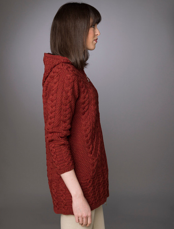 Aran Cashmere Hoode‎d C‎oatiga‎n With Celtic Knot Zipper Pull‎‎‎