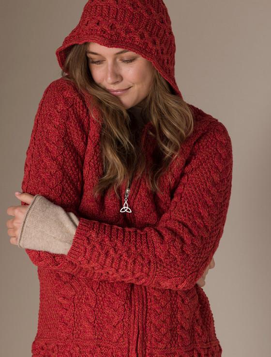 Aran Cashmere ‎Hoode‎d Coatiga‎n With Celtic Knot Zipper Pull‎‎‎