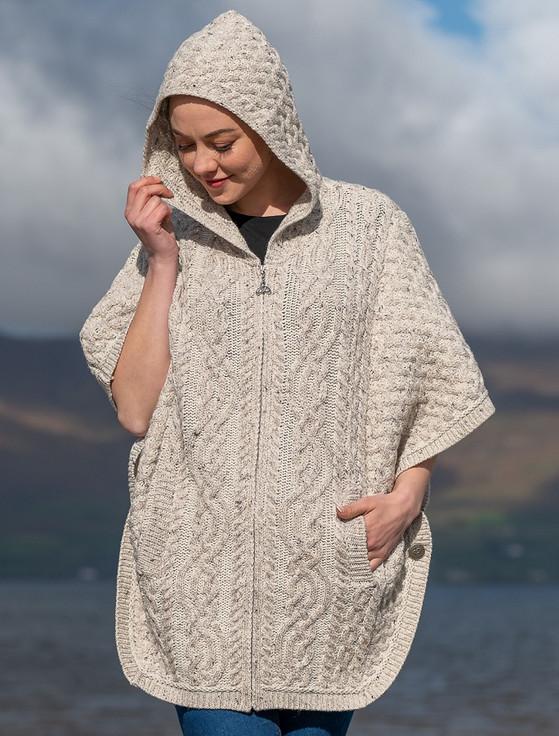 Aran Cashmere Hooded Batwing Jacket With Celtic Knot Zipper Pull