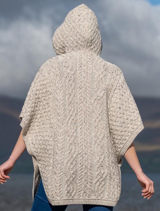Aran Cashmere Hooded Batwing Jacket With Celtic Knot Zipper Pull