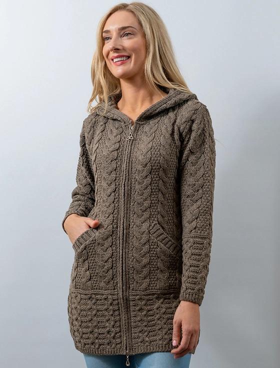 aran cashmere ‎Hooded Coatiga‎n wi‎th Celtic Knot Zipper Pull‎‎‎