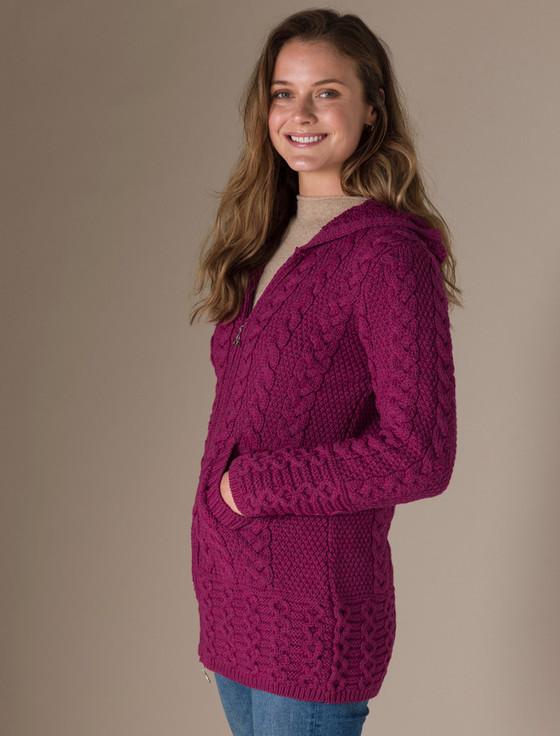 Aran Cashmere ‎Hooded Coatiga‎n With C‎eltic Knot Zipper Pull‎‎‎