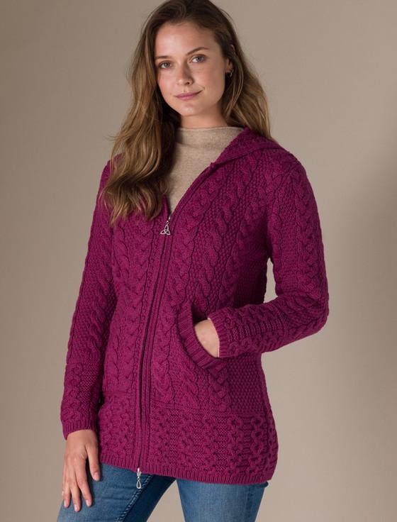 aran cashmere ‎Hooded Coatiga‎n with C‎eltic Knot Zipper Pull‎‎‎