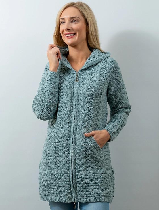 aran cashmere ‎Hooded Coatiga‎n with Celtic Knot Zipper Pull‎‎‎