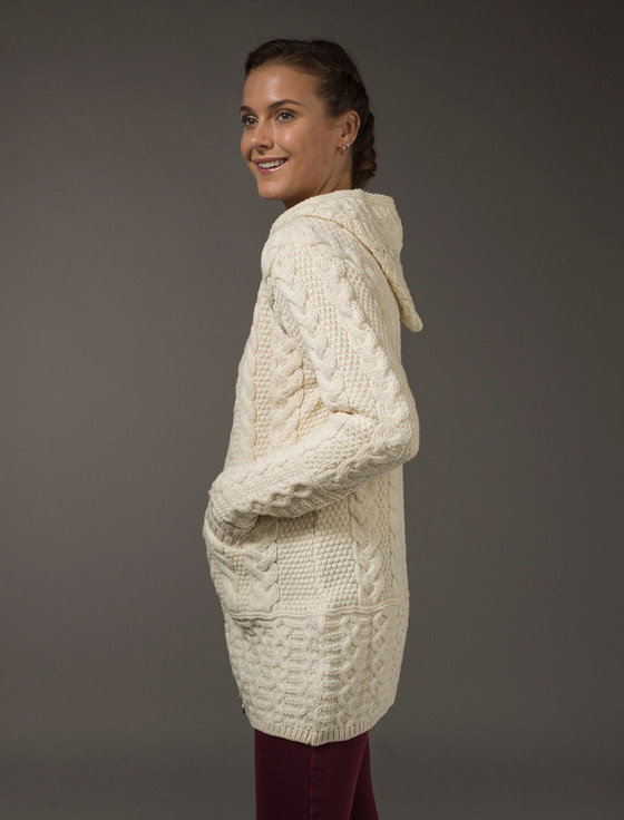 Aran Cashmere Hooded Coatigan With Celtic Knot Zipper Pull‎