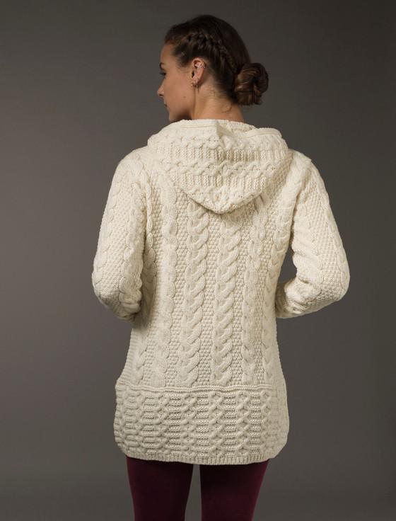 Aran Cashmere Hooded Coatigan With Celtic Knot Zipper Pull‎