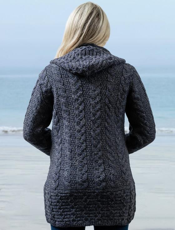 Aran Cashmere Hooded Coatigan With Celtic Knot Zipper Pull‎‎‎‎‎‎