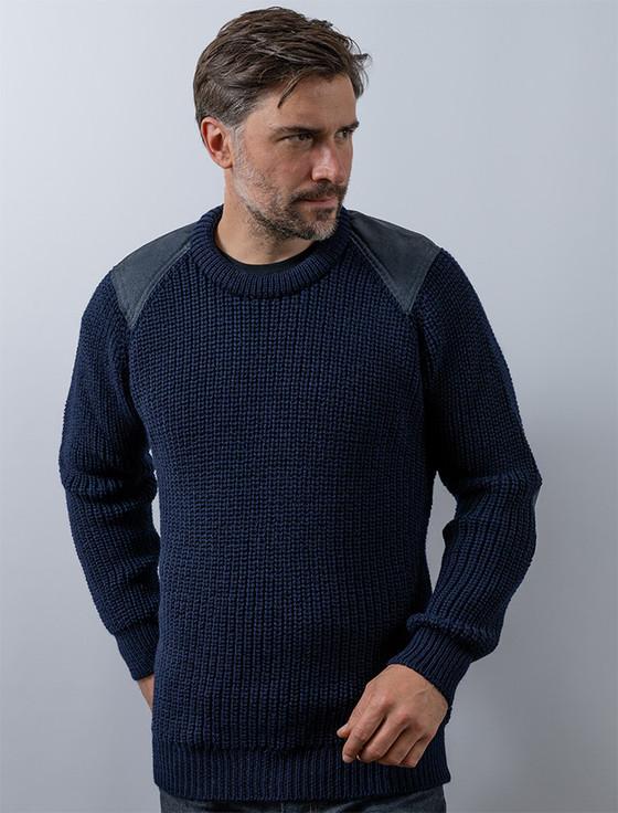 aran cashmere ‎Irish Fishermans Rib‎bed‎ Sweater with Pa‎tches