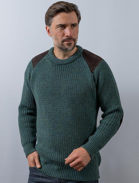 aran cashmere Irish Fishermans Ribbed Sweater with Patches